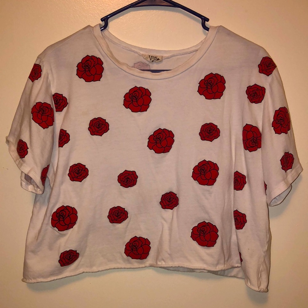 Cute Rose Crop Top with Raw Hem